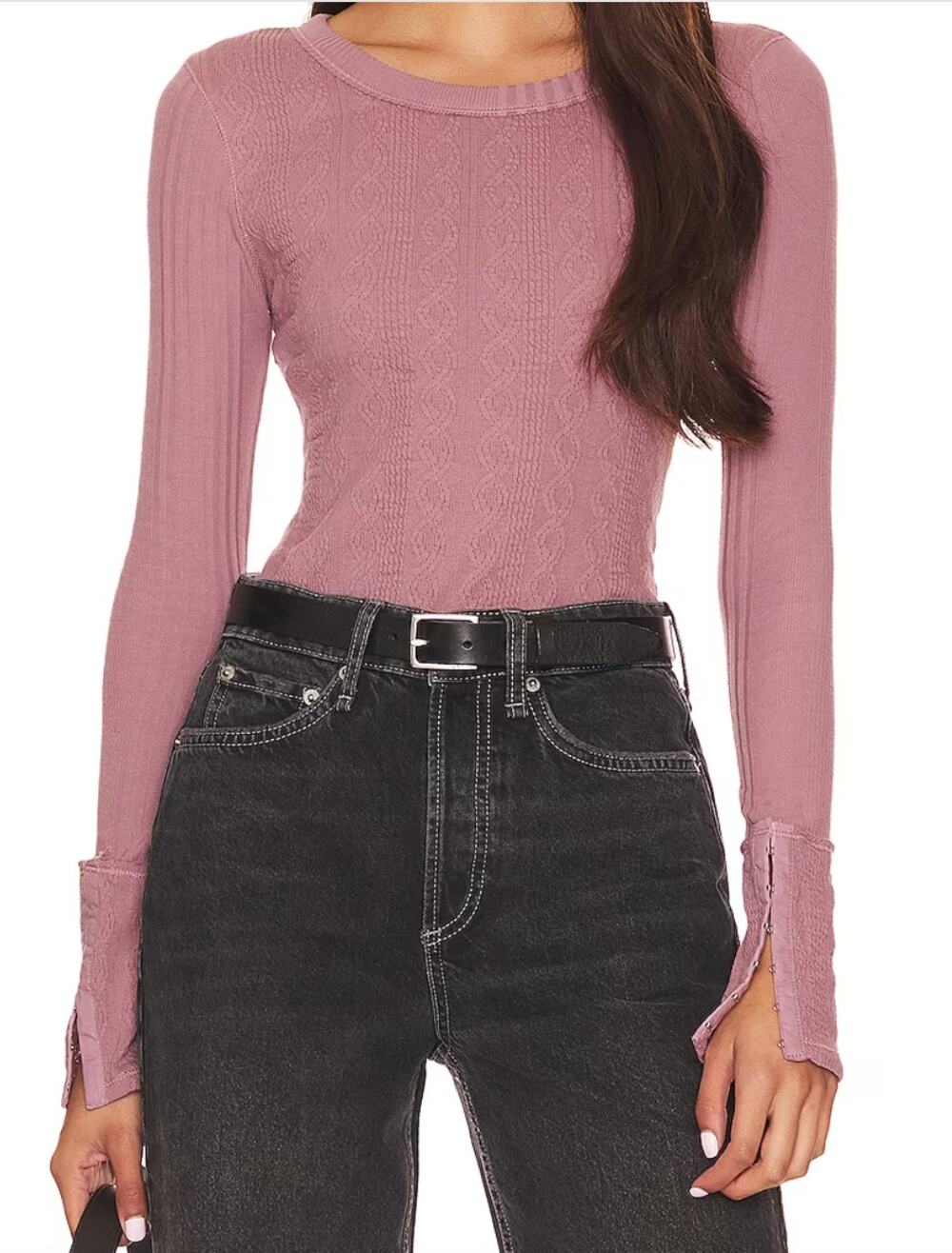 FREE PEOPLE Intimately Roan Rouge Long Sleeve Pieces of Me Thong Bodysuit Size M